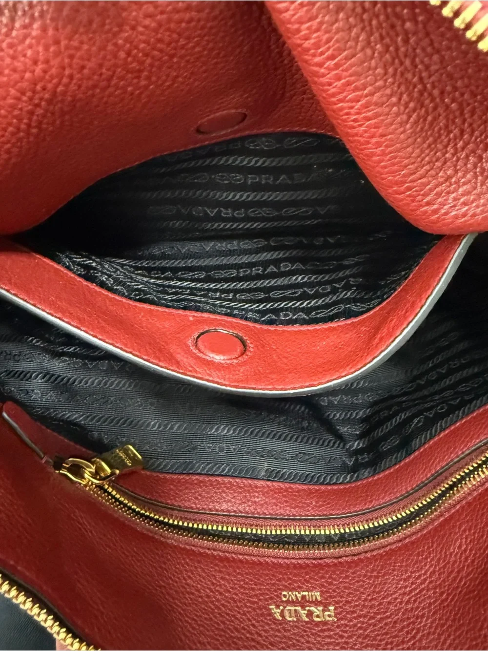 Prada Dual Strap Zip Tote Vitello Daino Medium Red